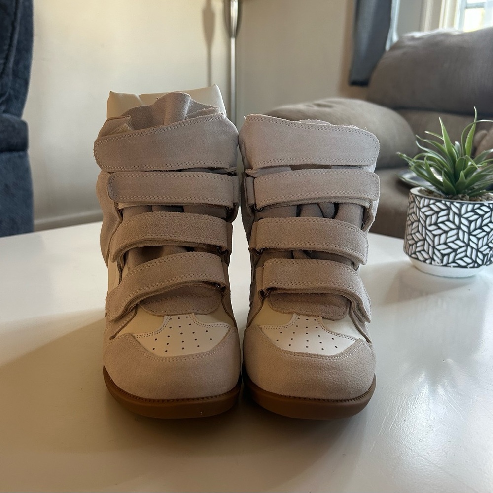 Isabel Marant Beige Suede Wedge Sneakers with Cream Panels